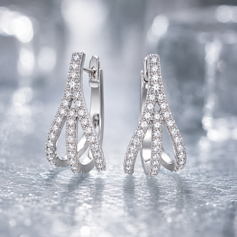 Silver-toned elongated hoop earrings with stone-set detailing