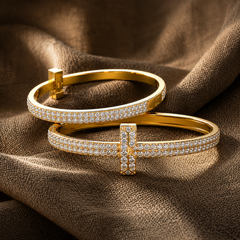 ATJ-096 Pave Diamond T-Bar Bangle in Silver