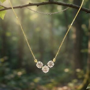 Three-Stone Diamond Necklace | Round Brilliant Cut | Yellow Gold