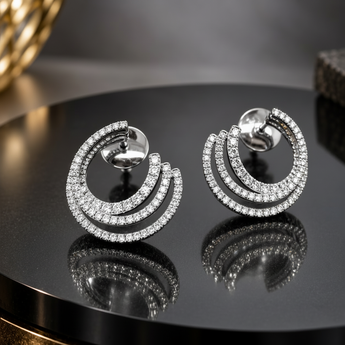 ATJ - 151 polished silver triple-arc pavé stud earrings