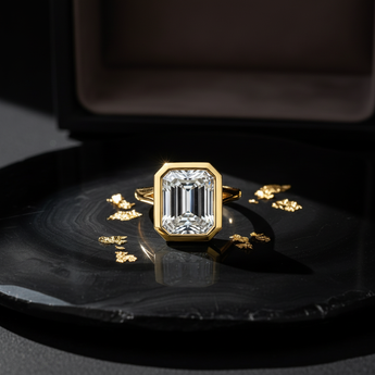 Emerald Cut Bezel Set Lab Grown Diamond Ring - Enhanced