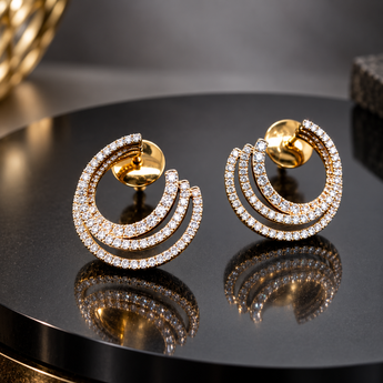ATJ-151 triple arc pavé stud earrings