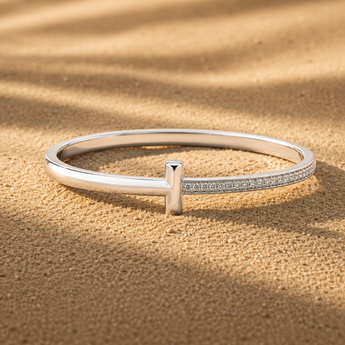 ATJ-122 T-Bar Half Pavé Diamond Bracelet in Silver