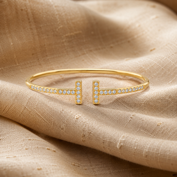 ATJ-127 Double T-Bar Full Pavé Diamond Bracelet in Gold