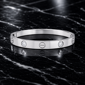 ATJ-130 Screw-Motif Diamond Bangle in Silver