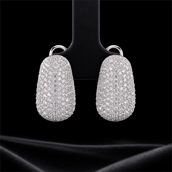 ATJ-132 Full Pavé Diamond Dome Huggie Earrings in Silver