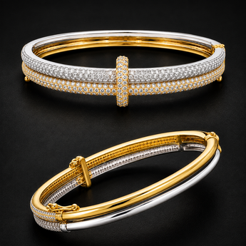 ATJ-133 Two-Tone Pavé Diamond Bangle Bracelet in Gold and Silver