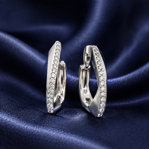 Silver-toned hoop earrings with polished finish and stone-set row