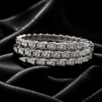 ATJ-045 Diamond Pavé Snake Wrap Bracelet in Silver