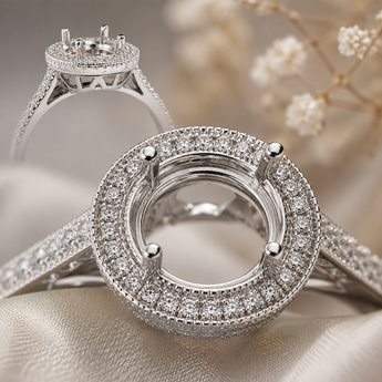 ATJ-149 Double Halo Diamond Ring Semi-Mount in Silver