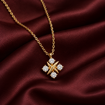 ATJ-152 silver pendant with four round stones on a chain