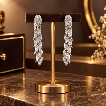 ATJ-155 feather cascade pavé drop earrings
