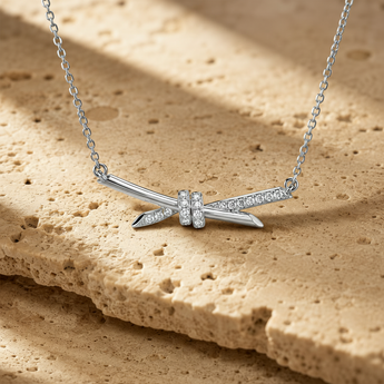 ATJ - 138 silver bow pendant with stone-set centre and chain