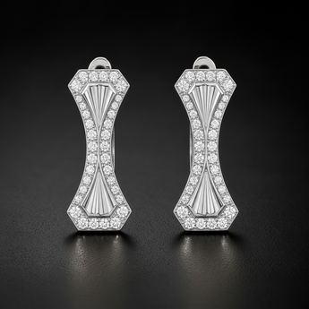 ATJ - 135 silver Art Deco fluted and pavé diamond huggie earrings