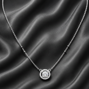 ATJ - 116 silver halo solitaire mangalsutra with black beads on dark grey satin