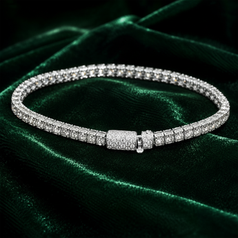 ATJ - 022 polished silver diamond tennis bracelet with pavé barrel clasp